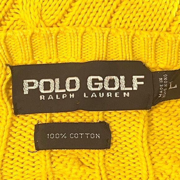 Polo Golf Ralph Lauren Cable Knit Yellow Ling Sleeve Logo On Chest - Picture 5 of 6
